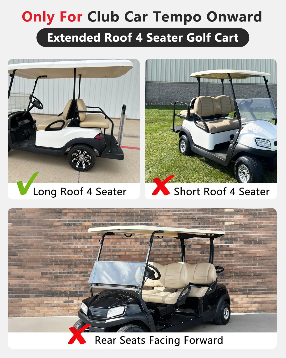 Extended roof design for all-weather golf cart rides with CHENGWEI enclosure