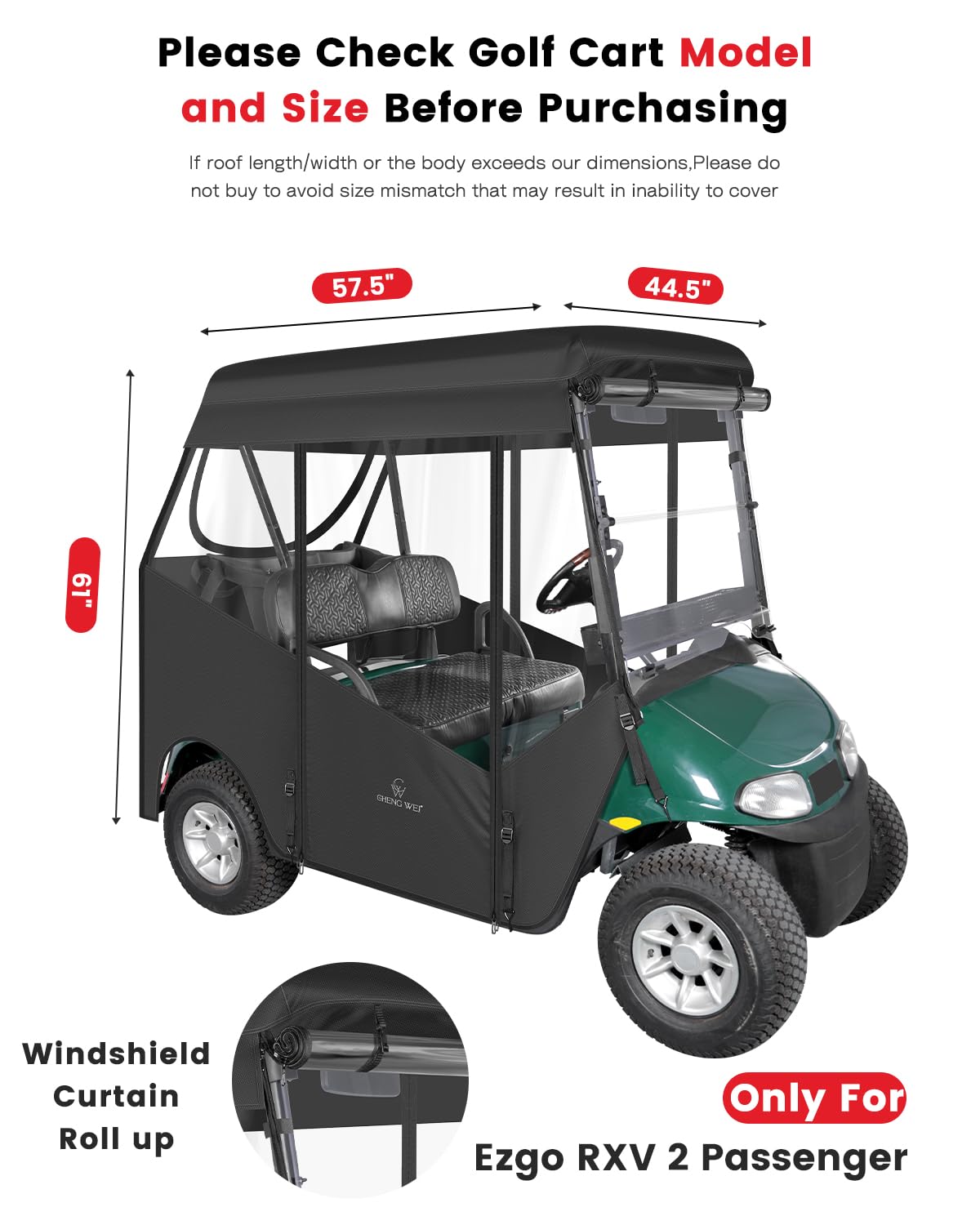 CHENGWEI EZGO RXV 2Seater side view for snug fit.
