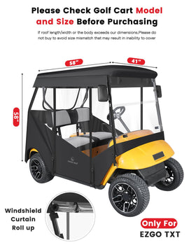 CHENGWEI EZGO TXT 2-seat enclosure rear view demonstrates secure coverage