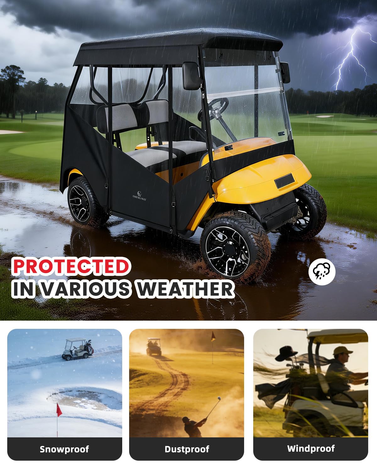 CHENGWEI EZGO TXT 2-seat enclosure side open illustrates easy access
