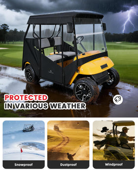 CHENGWEI EZGO TXT 2-seat enclosure side open illustrates easy access