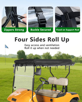 CHENGWEI EZGO TXT 2 Seater rain-cover side view with roll-up doors for easy access