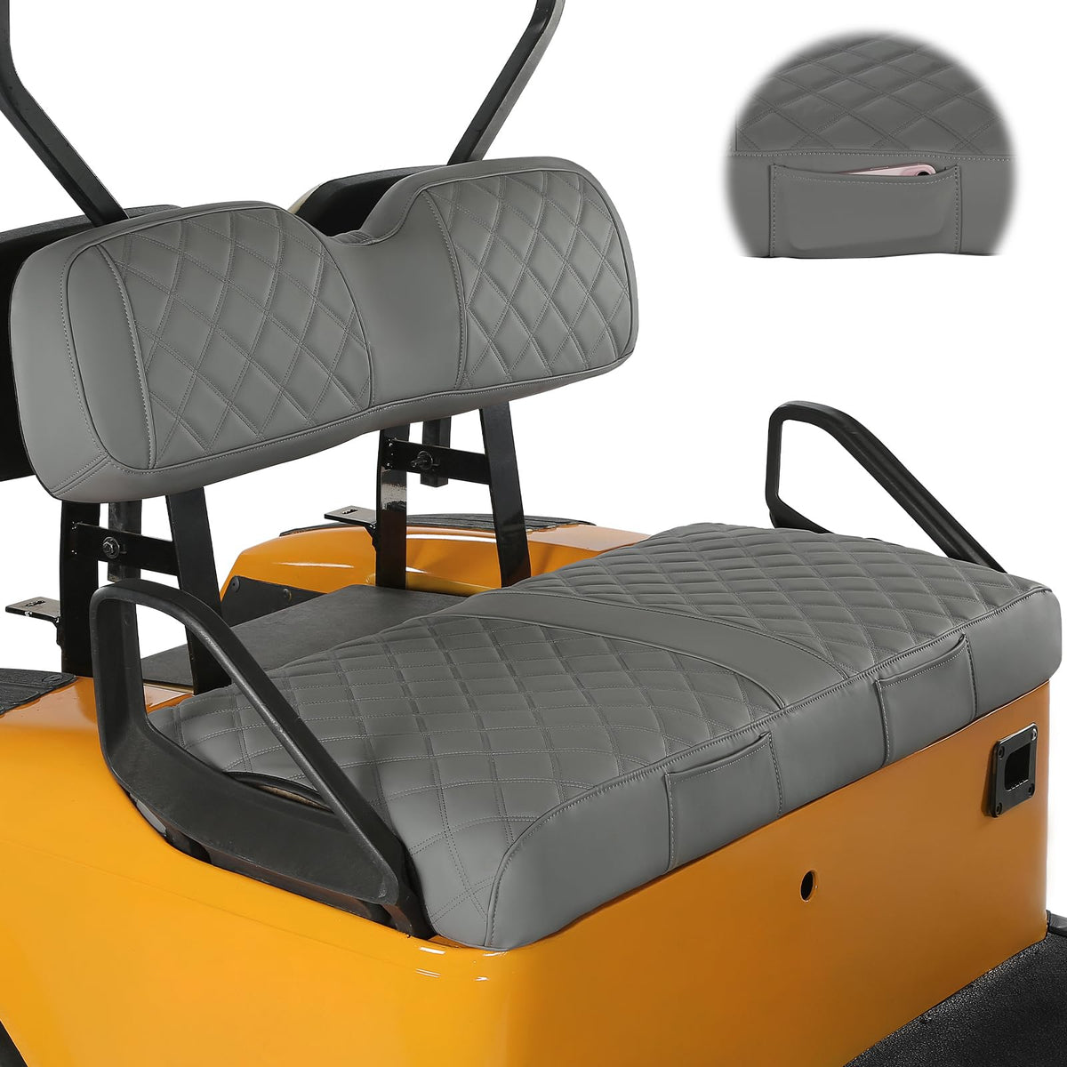 CHENGWEI EZGO TXT front seat cover with diamond stitching protects the seat.