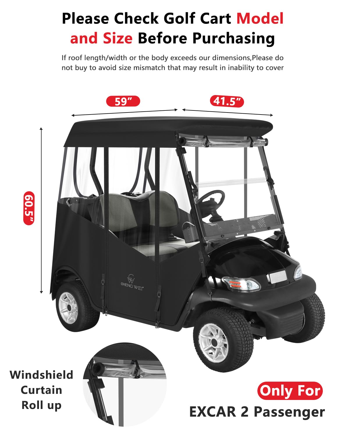 CHENGWEI 2-seat enclosure side view showing roll-up design for quick storage