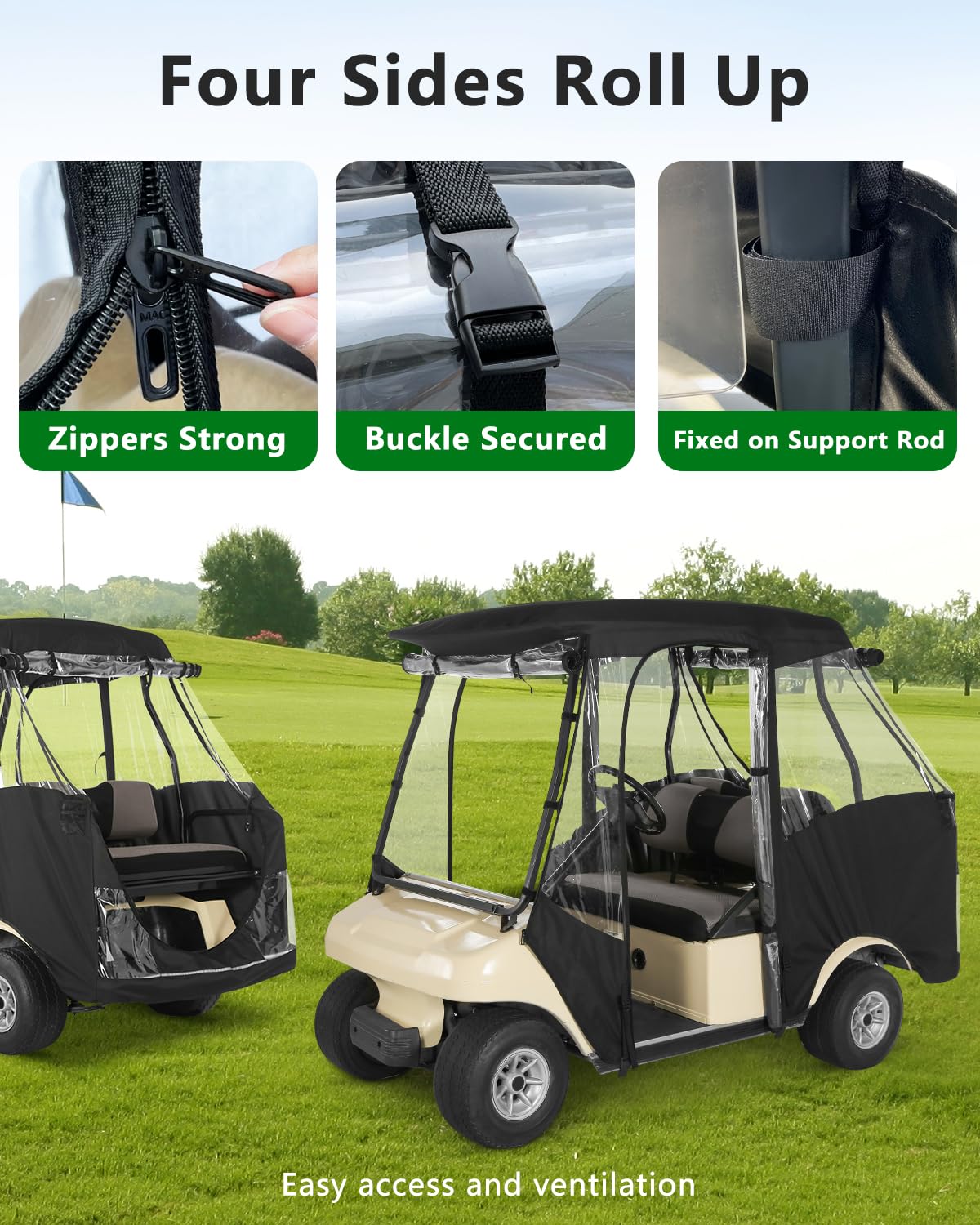 CHENGWEI Golf Cart Enclosure fits Club Car DS short roof 4-seat models precisely