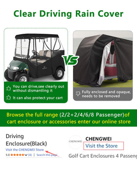 CHENGWEI golf cart enclosure fits EZGO TXT RXV 2-seat models in all weather.
