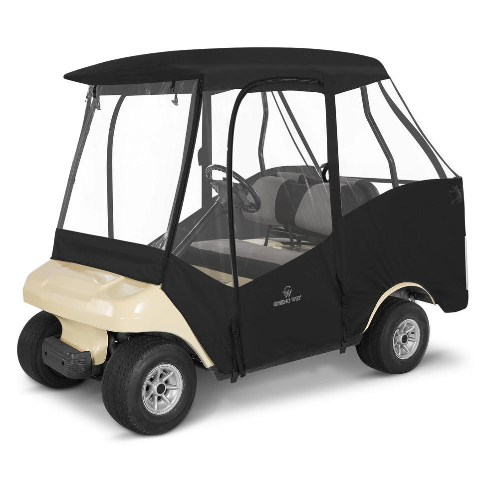 CHENGWEI Golf Cart Enclosure front view with clear PVC window for all-weather visibility