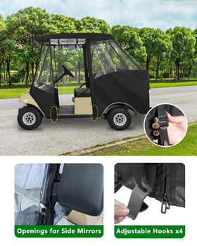CHENGWEI golf cart enclosure rear view shows visible tail lights for safety.