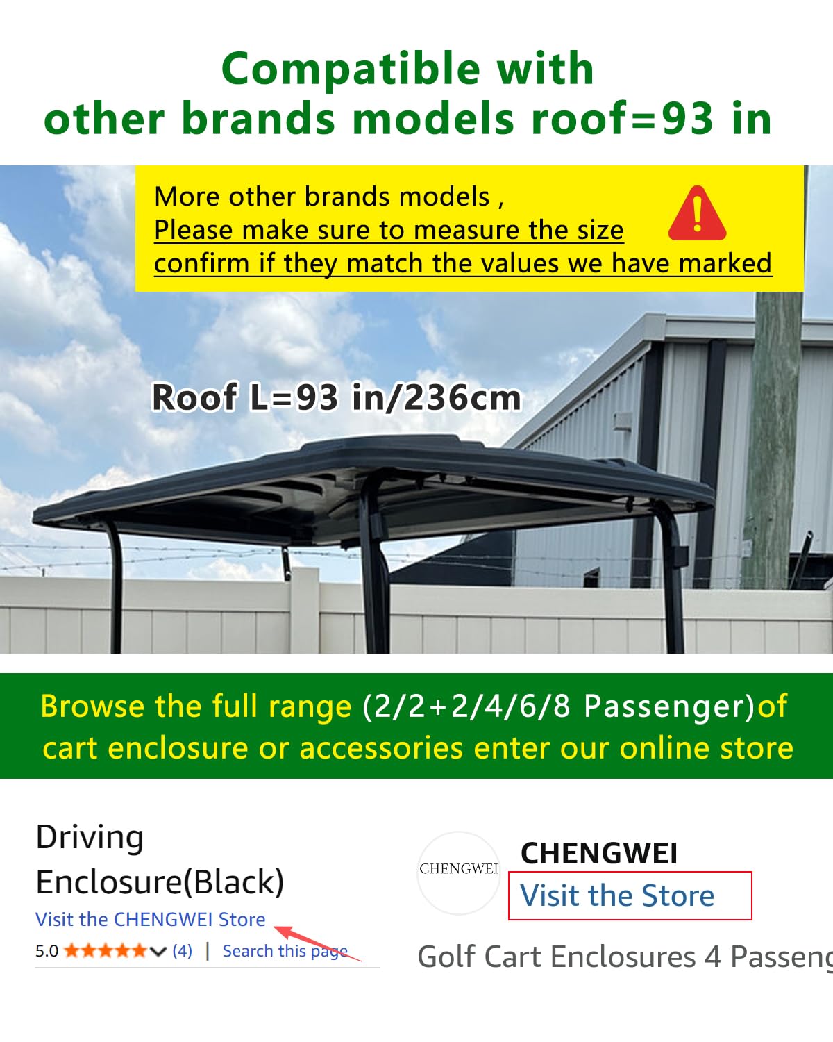 CHENGWEI Golf Cart Enclosure rear view with visible tail lights in rain