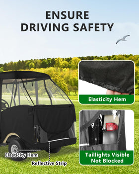 CHENGWEI golf cart enclosure rear view shows reflective strips for safety.