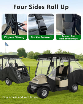 CHENGWEI golf cart enclosure side view right demonstrates roll-up door flexibility.