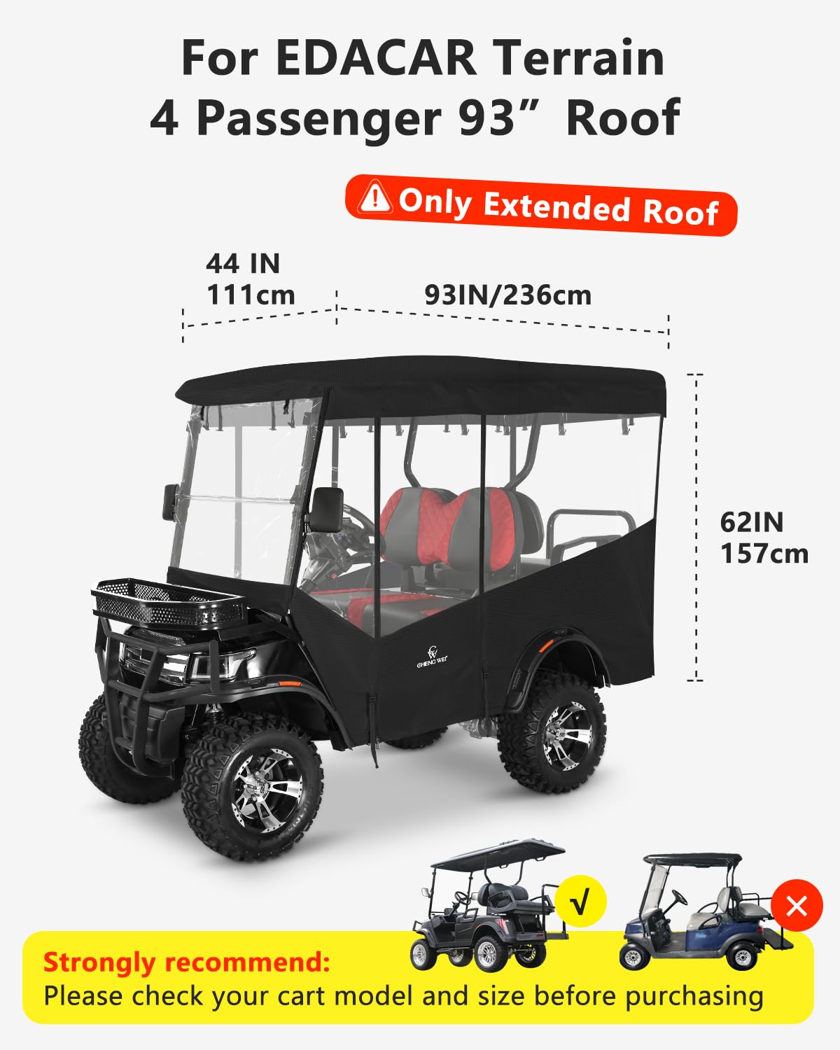 CHENGWEI golf cart enclosure side view showing roll up doors for easy entry