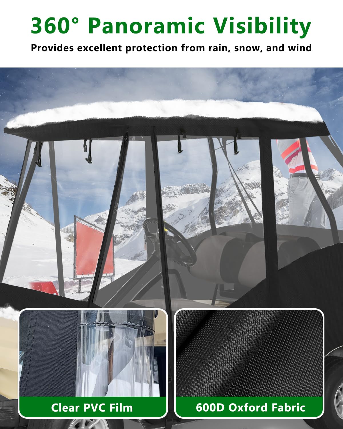 CHENGWEI golf cart enclosure windproof-strap keeps the cover stable in breezy conditions.