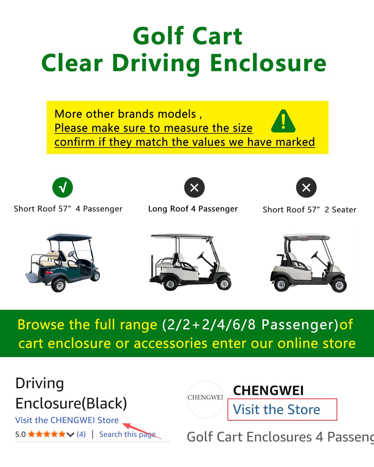 CHENGWEI golf cart enclosure windshield view maintains rear mirror visibility.