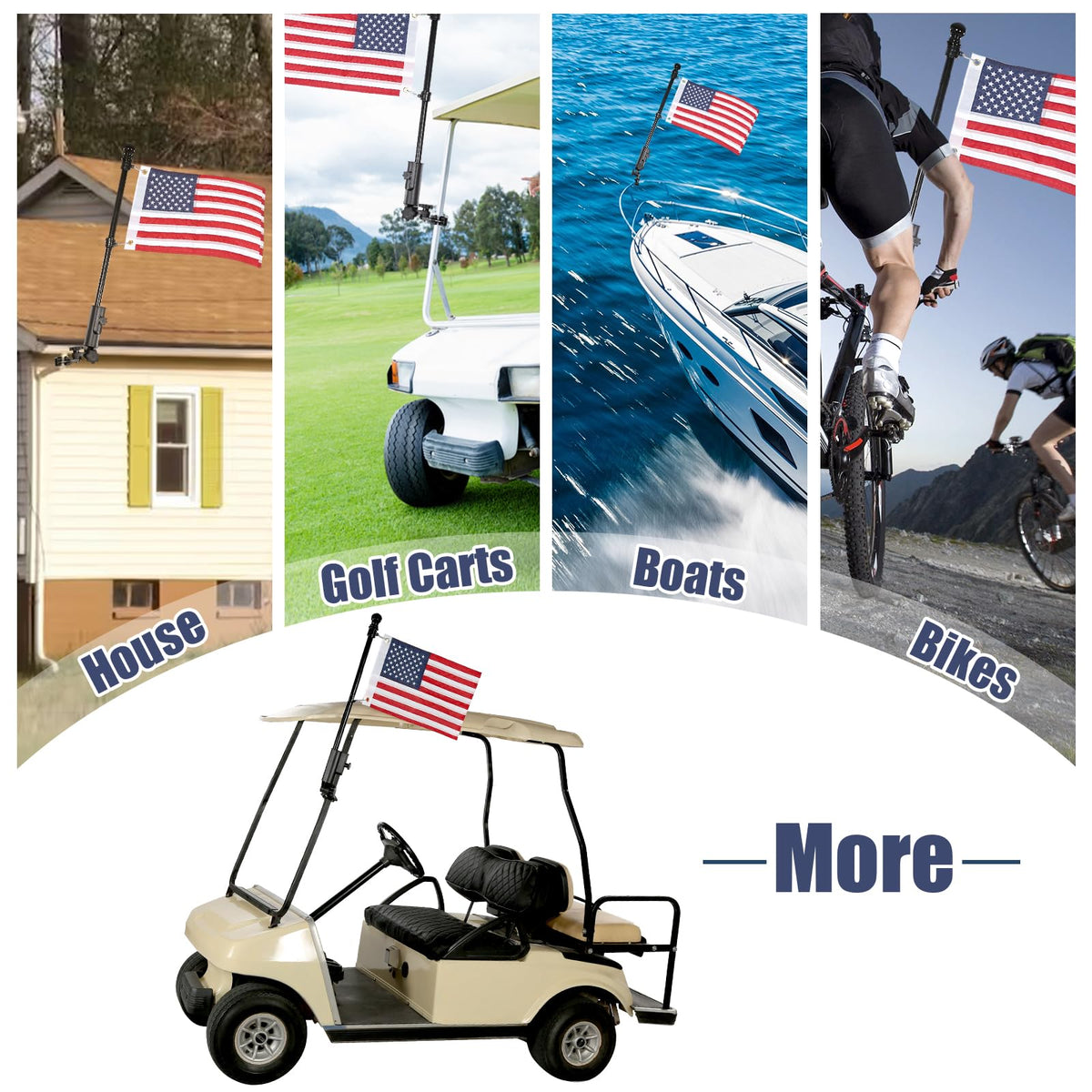 CHENGWEI golf cart flag mount adjustable for precise left-right and forward-back positioning.