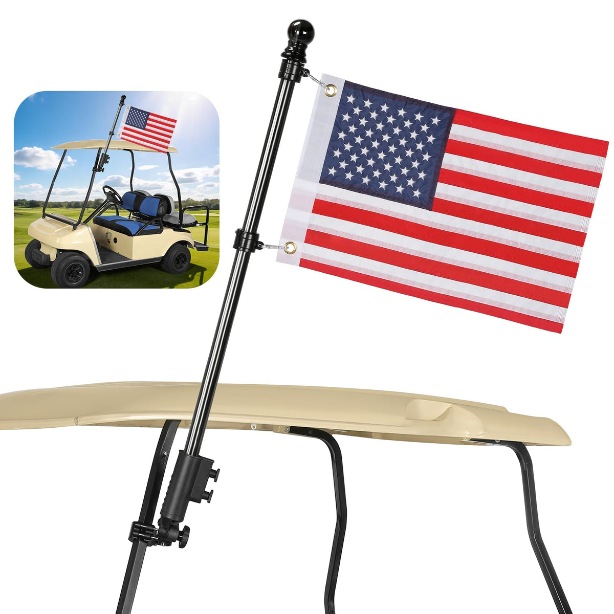 CHENGWEI golf cart flag pole holder with base keeps flags secure on carts