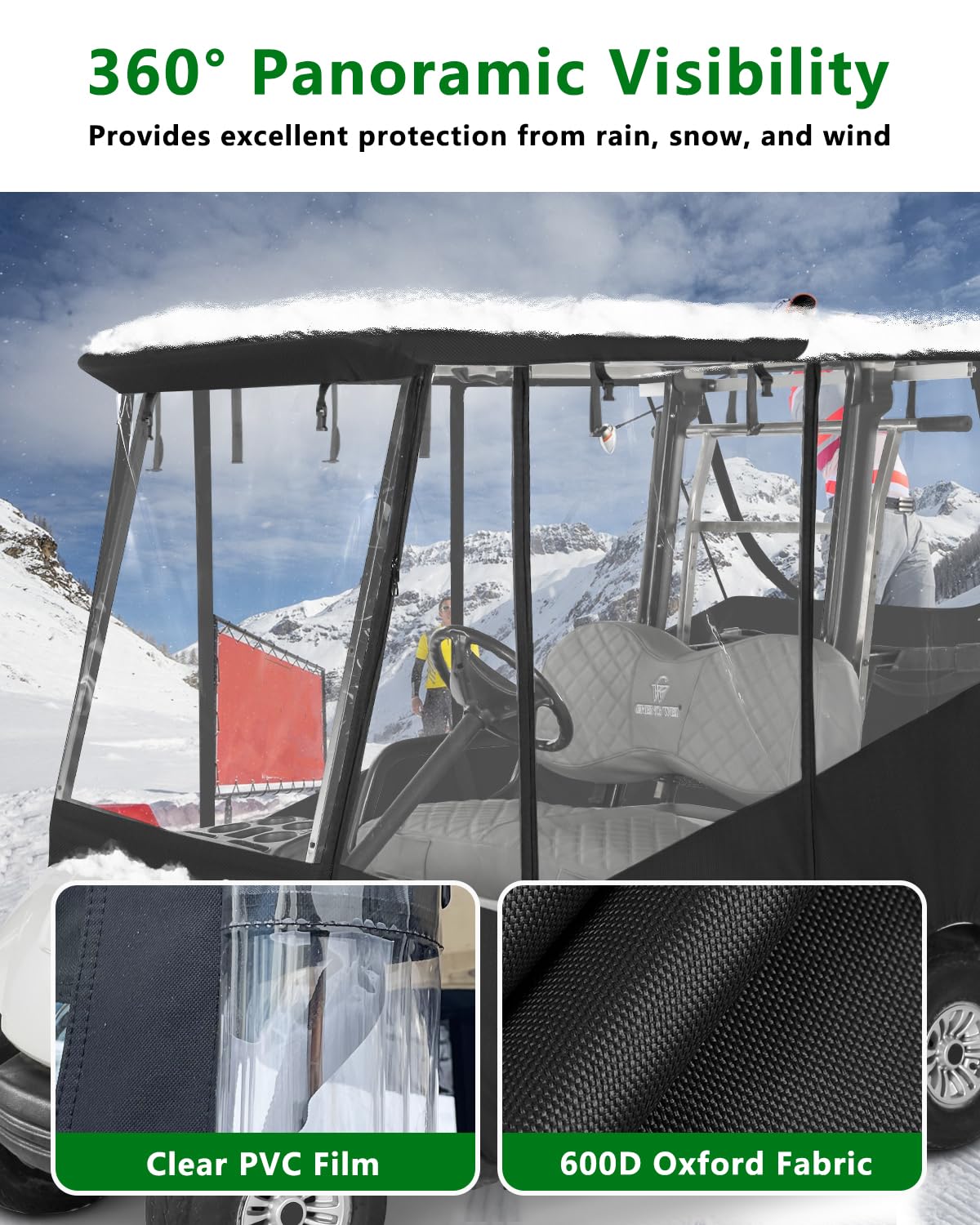 CHENGWEI rain enclosure for 2 passengers, side-entry doors provide easy access.