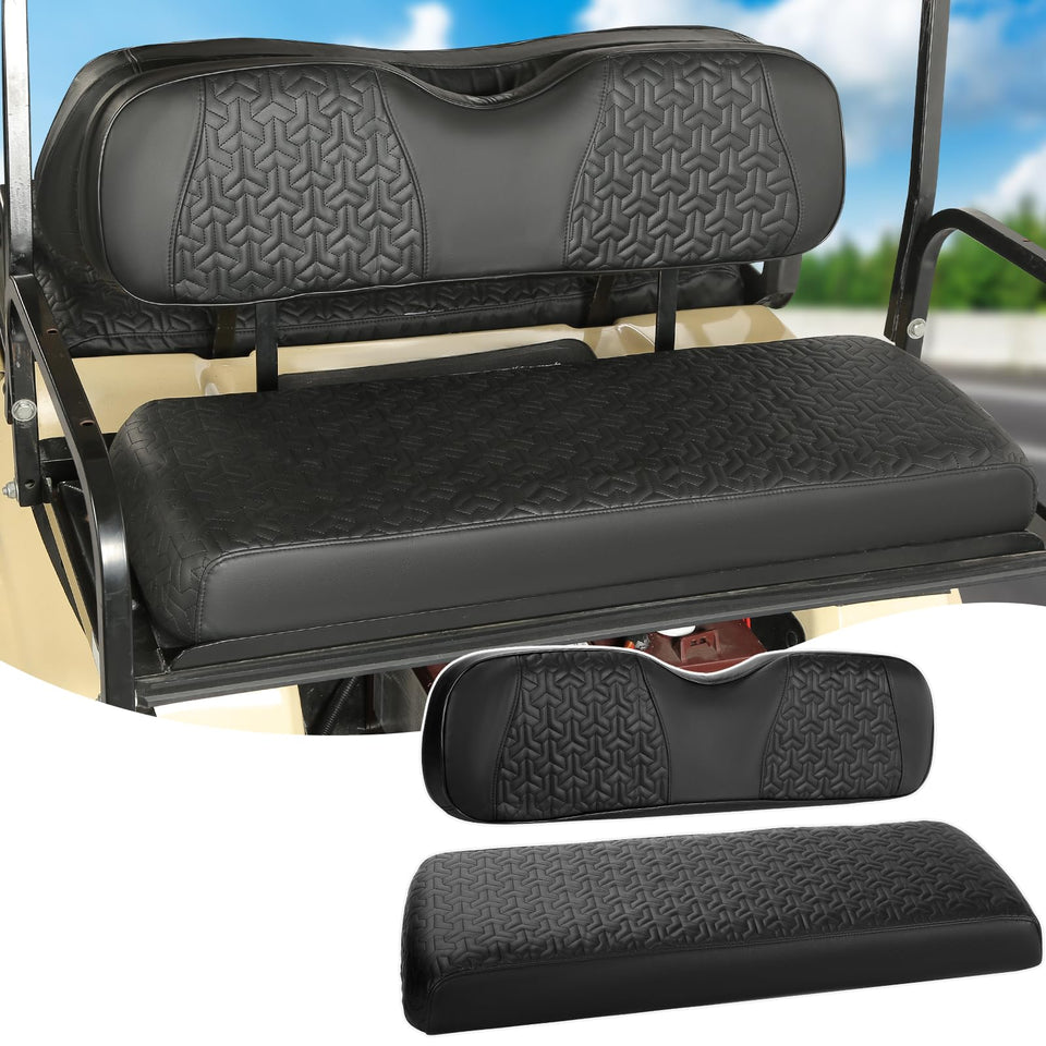 CHENGWEI golf cart rear seat cover universal black provides durable protection for a worn rear seat.