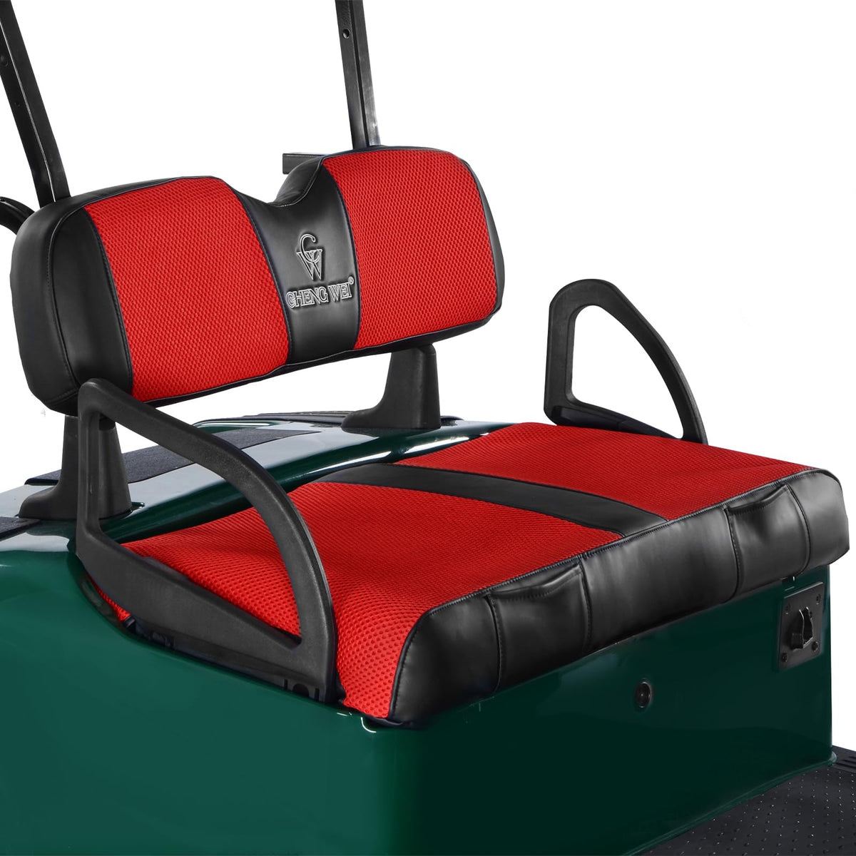 CHENGWEI EZGO RXV front seat cover in red protects seats from wear.