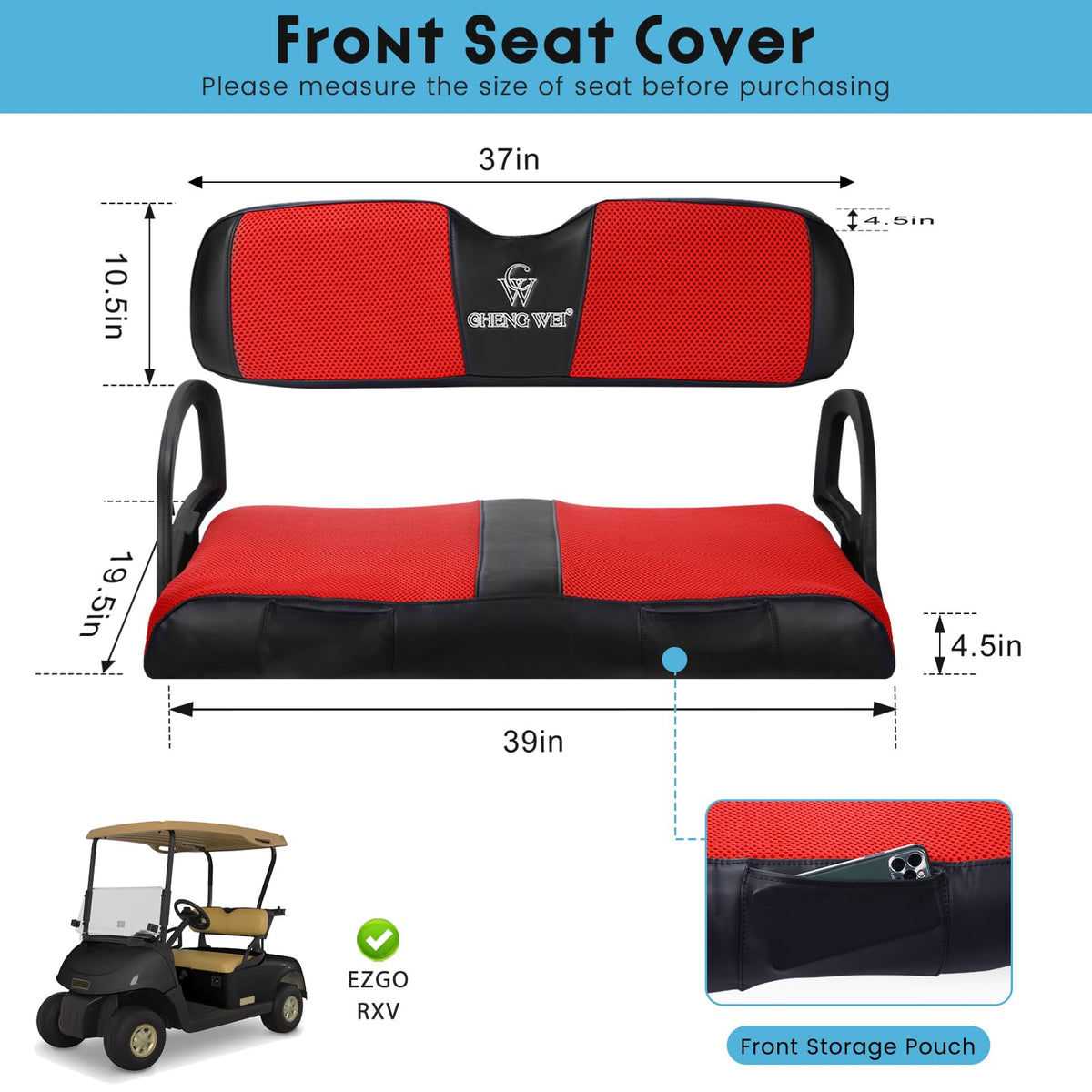 CHENGWEI golf cart seat cover mesh fabric detail enhances breathability.