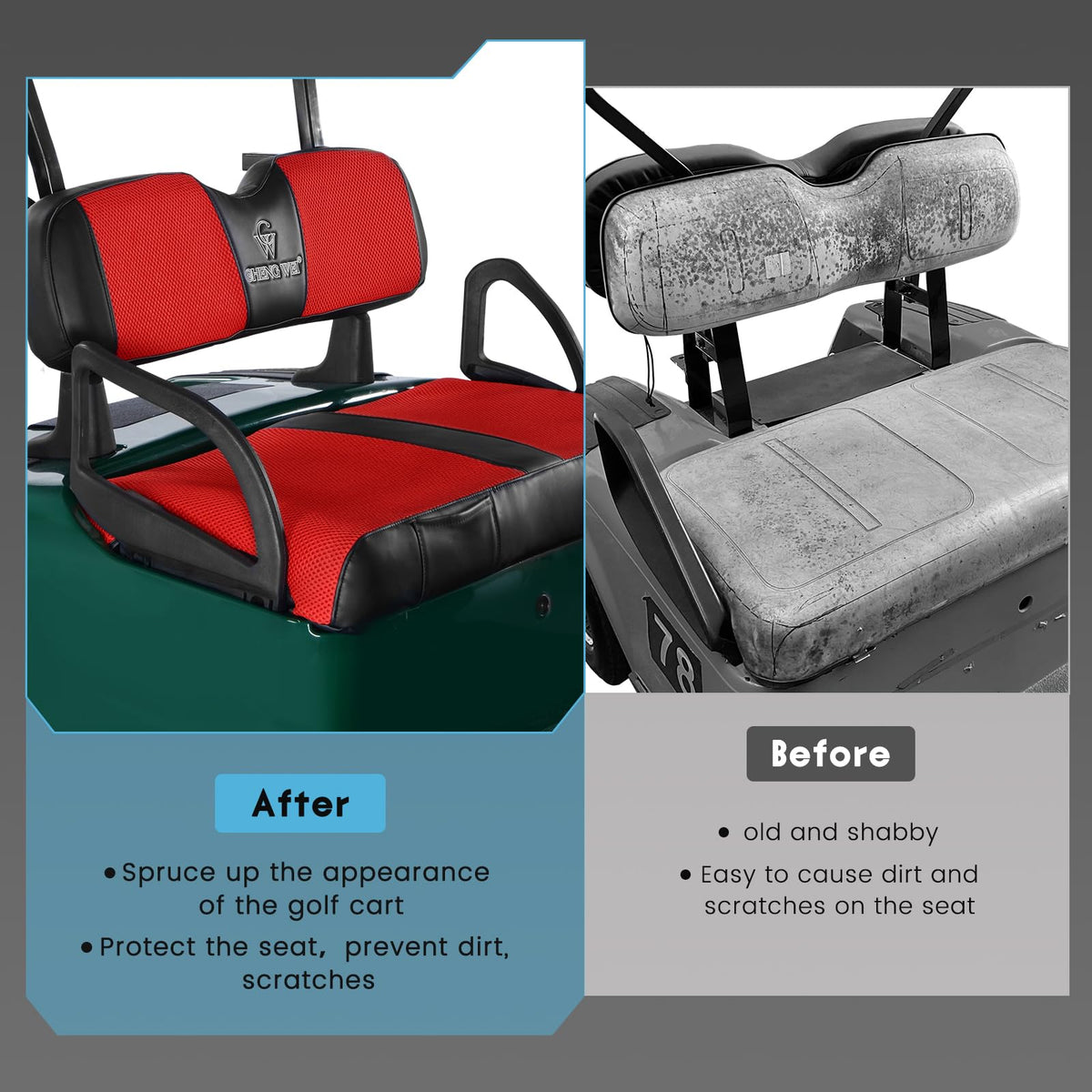 CHENGWEI seat cover vinyl leather blend adds durability with comfortable touch.