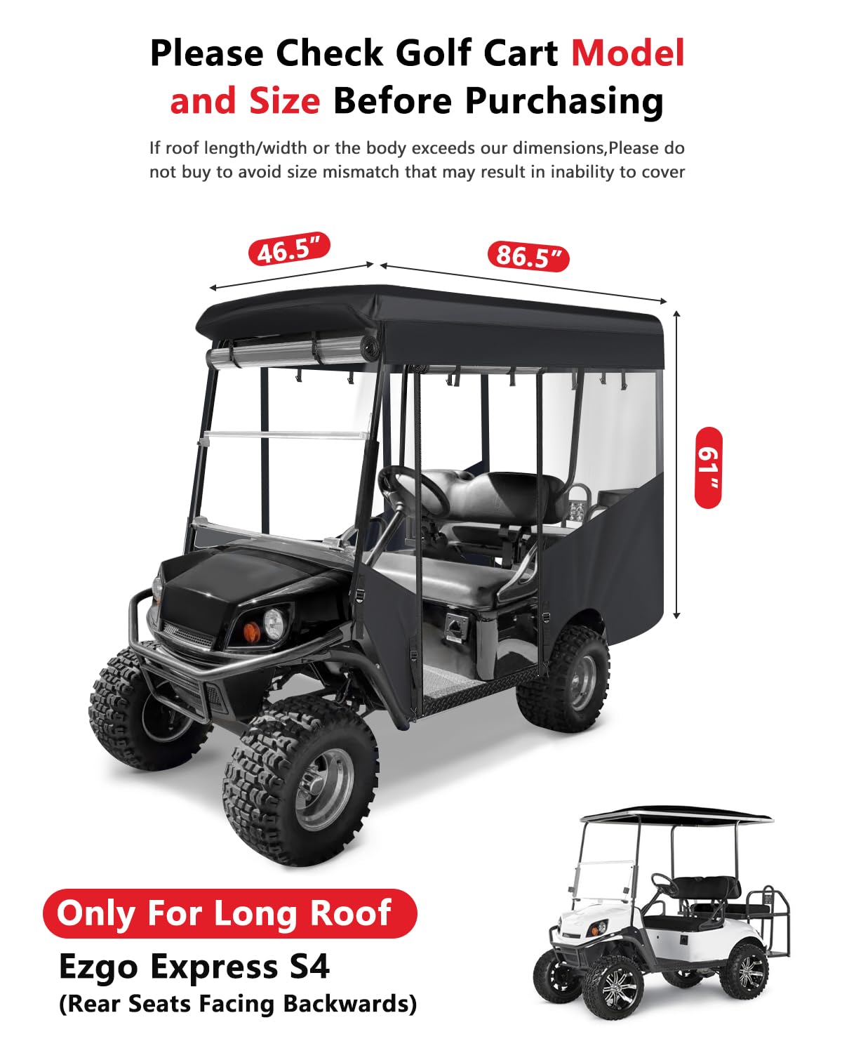 CHENGWEI long-roof enclosure covers all four seats with secure fit