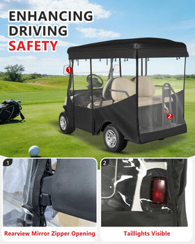 Rearview mirror opening on CHENGWEI enclosure maintains safe visibility