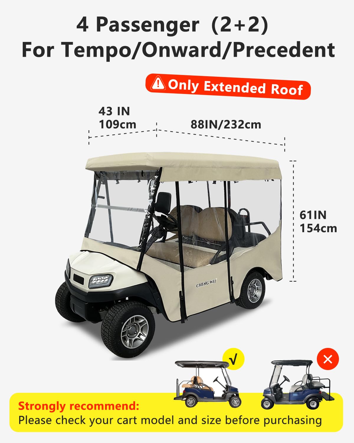 CHENGWEI extended-roof cover for Tempo and Onward with clear PVC windows