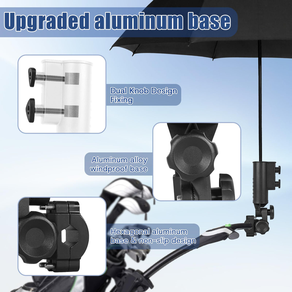 CHENGWEI umbrella holder 180 degree adjustment enables flexible positioning on golf carts
