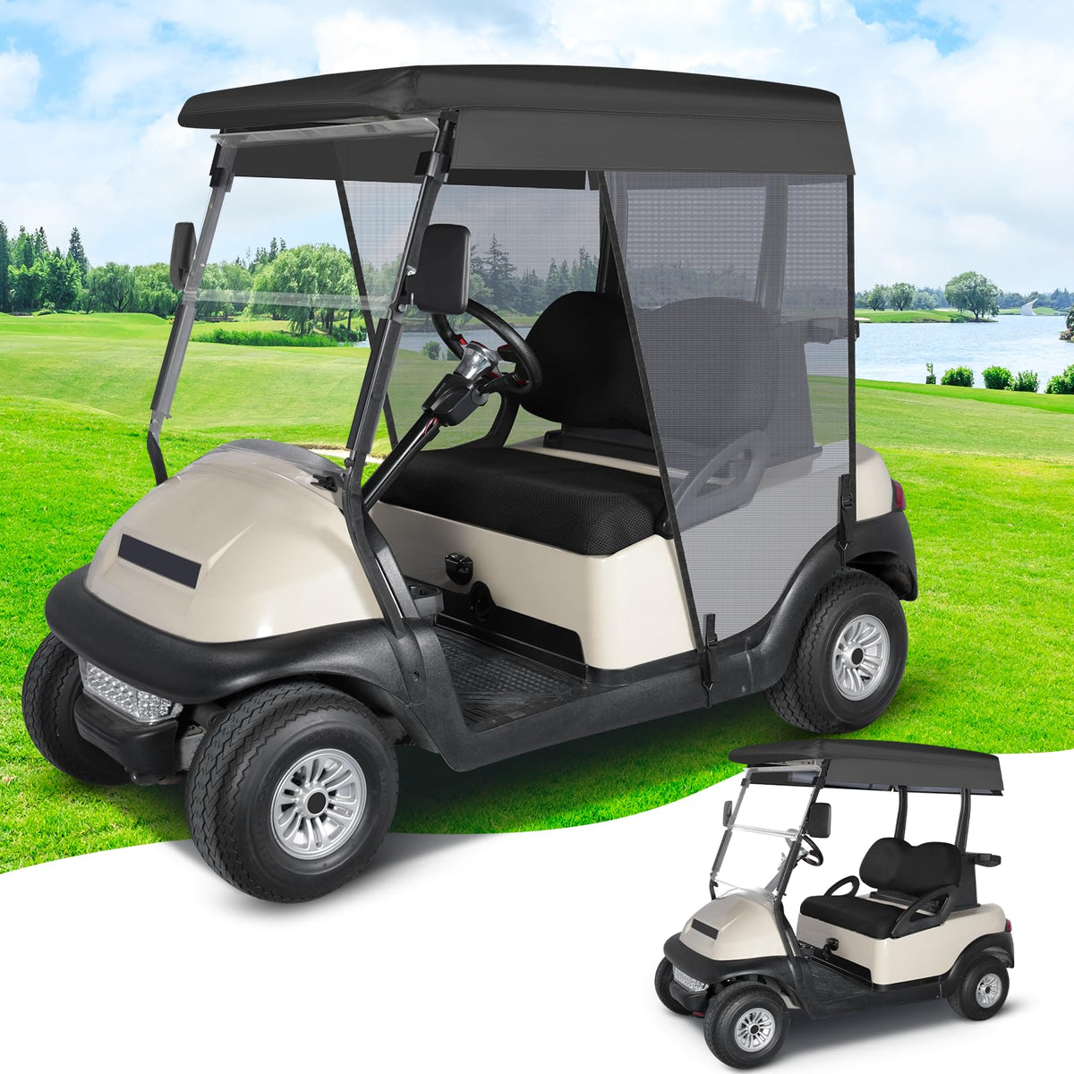 CHENGWEI sun shade fits EZGO TXT/RXV with a 58-inch roof for cooler rides.