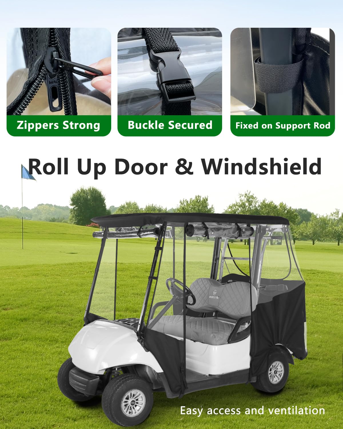 CHENGWEI Yamaha G29 drive enclosure front windshield zipper keeps visibility clear.