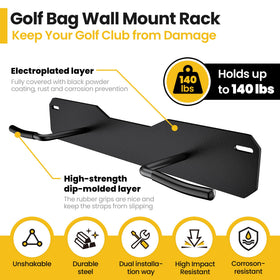 Chenteel golf bag storage rack close-up shows rubber grips protecting straps.