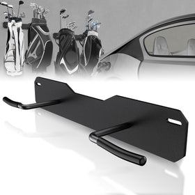 Chenteel golf bag wall mount on garage wall keeps bags off floor and saves space.