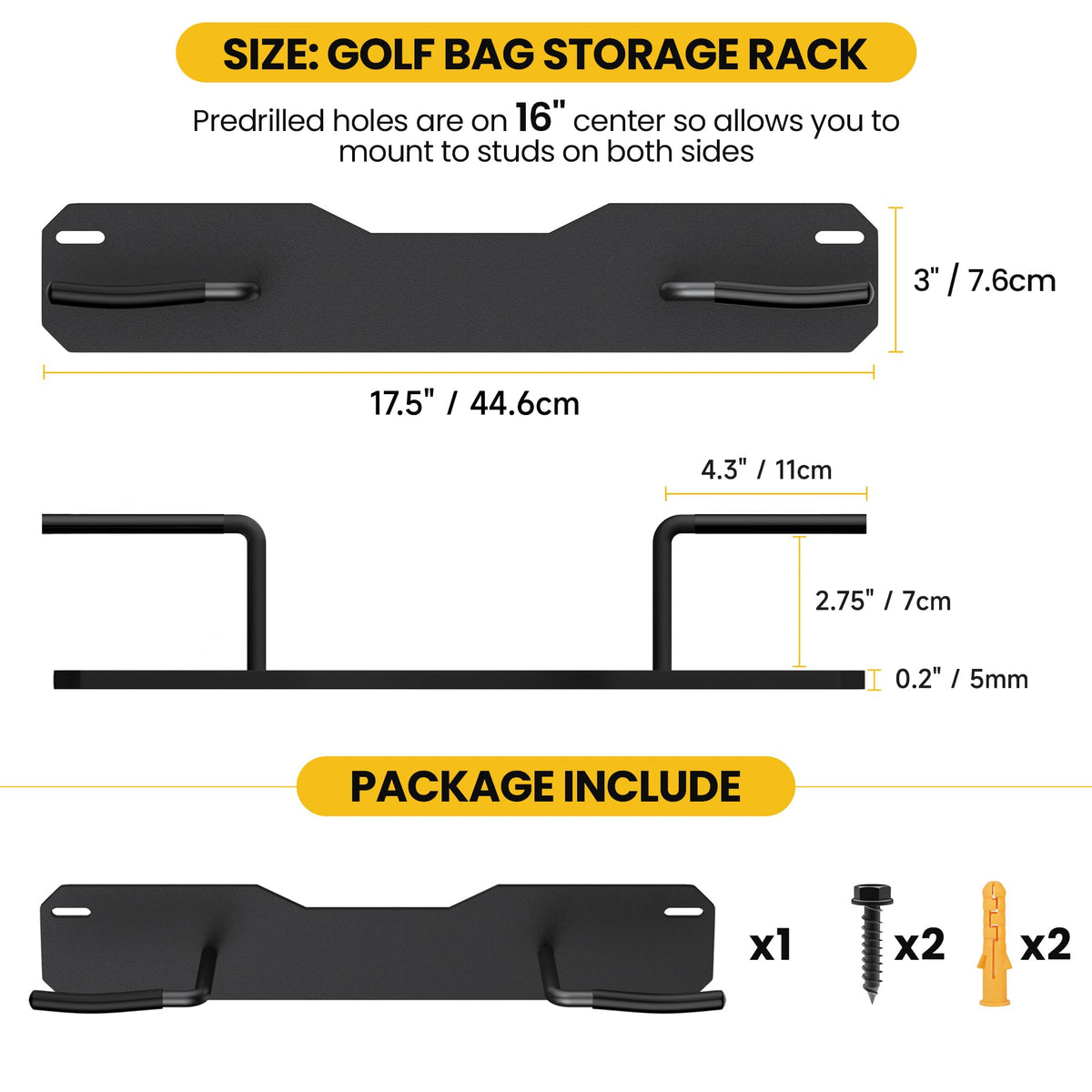 Chenteel wall-mounted golf bag hook installed on studs for quick setup.