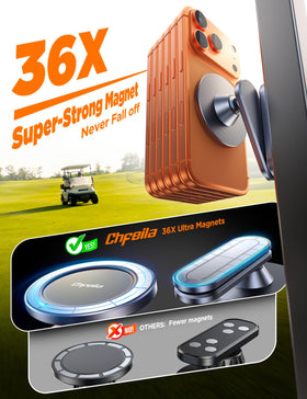 Chfeila magnetic mount with 36 magnets secures phones on rough surfaces.