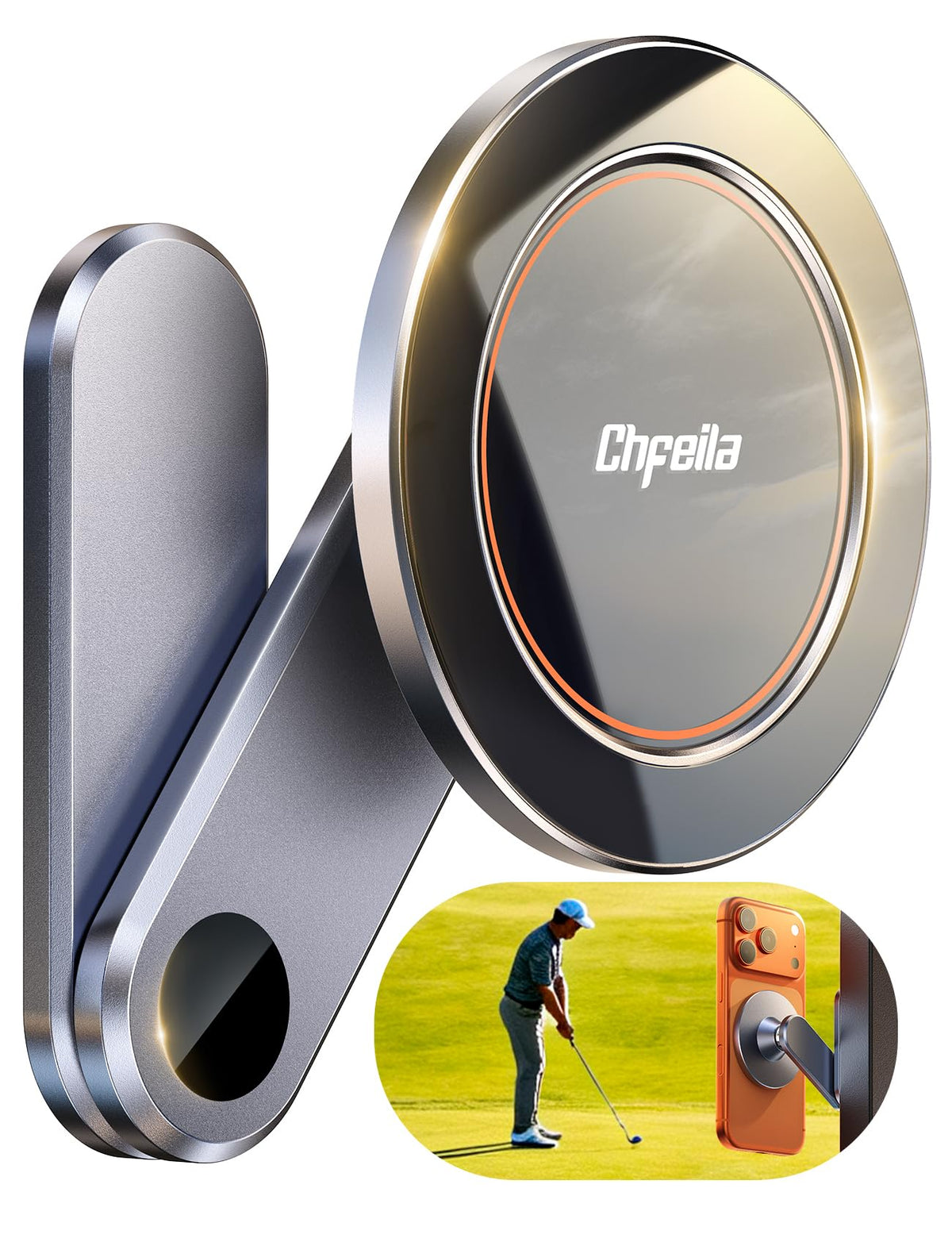Chfeila golf cart phone holder with 360 swivel for easy one-handed use.