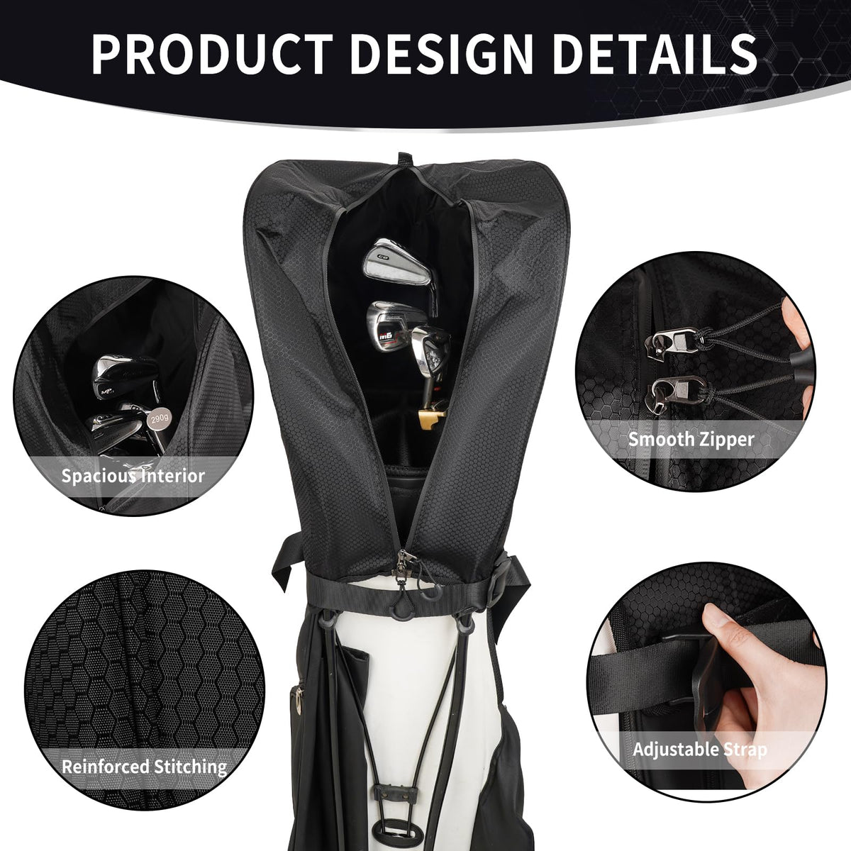 ChmpDrp full-length zipper for quick access to clubs