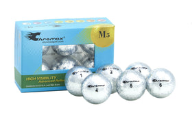 Chromax M5 metallic golf ball in silver with high visibility for easy tracking.