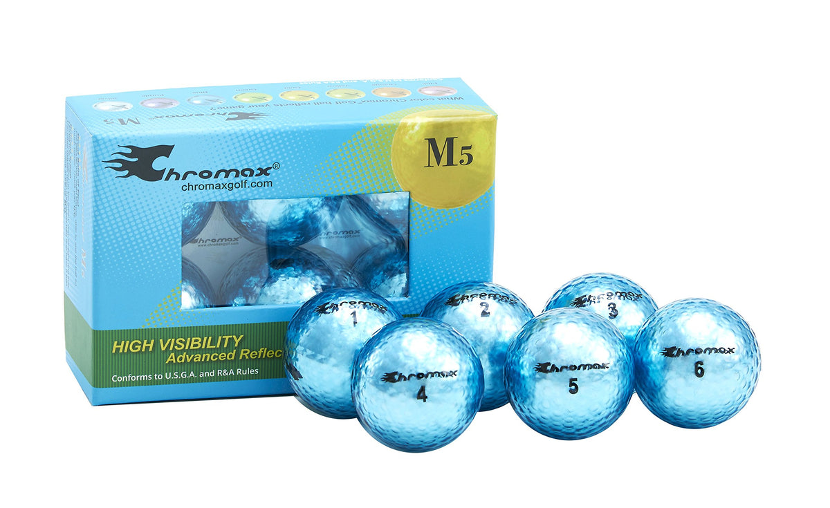 Chromax Metallic M5 silver golf ball provides reflective sheen for air tracking.