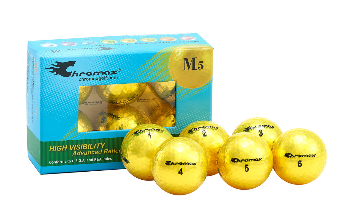 Chromax Metallic M5 yellow ball with high visibility for easier tracking and locating.