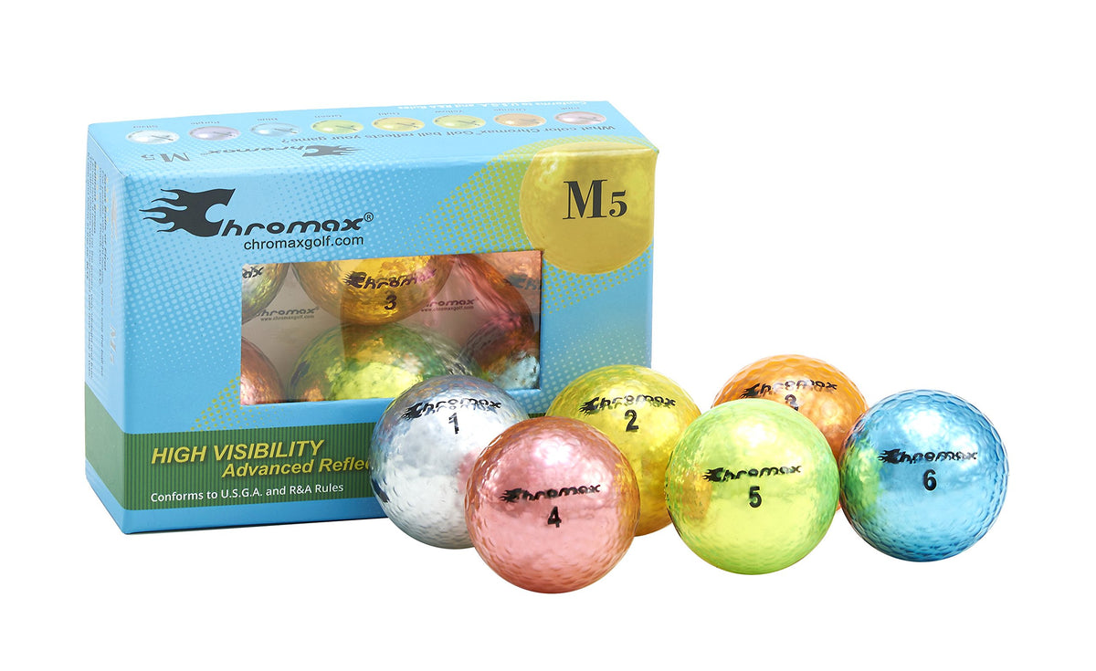 Chromax Metallic M5 gold golf ball for high visibility and easy tracking on sunny days