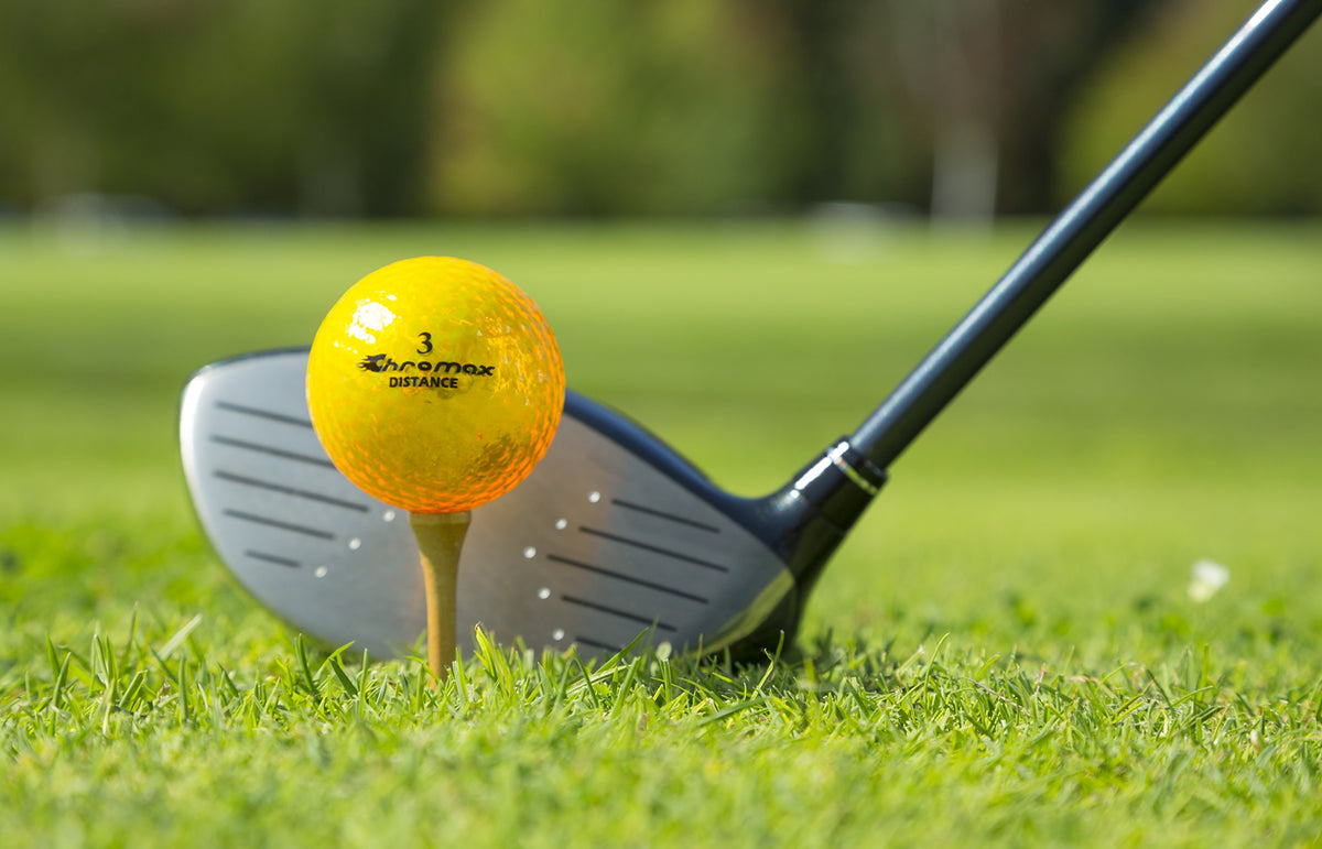 Chromax six-pack gold distance golf balls designed for faster swing speeds and reliable performance.