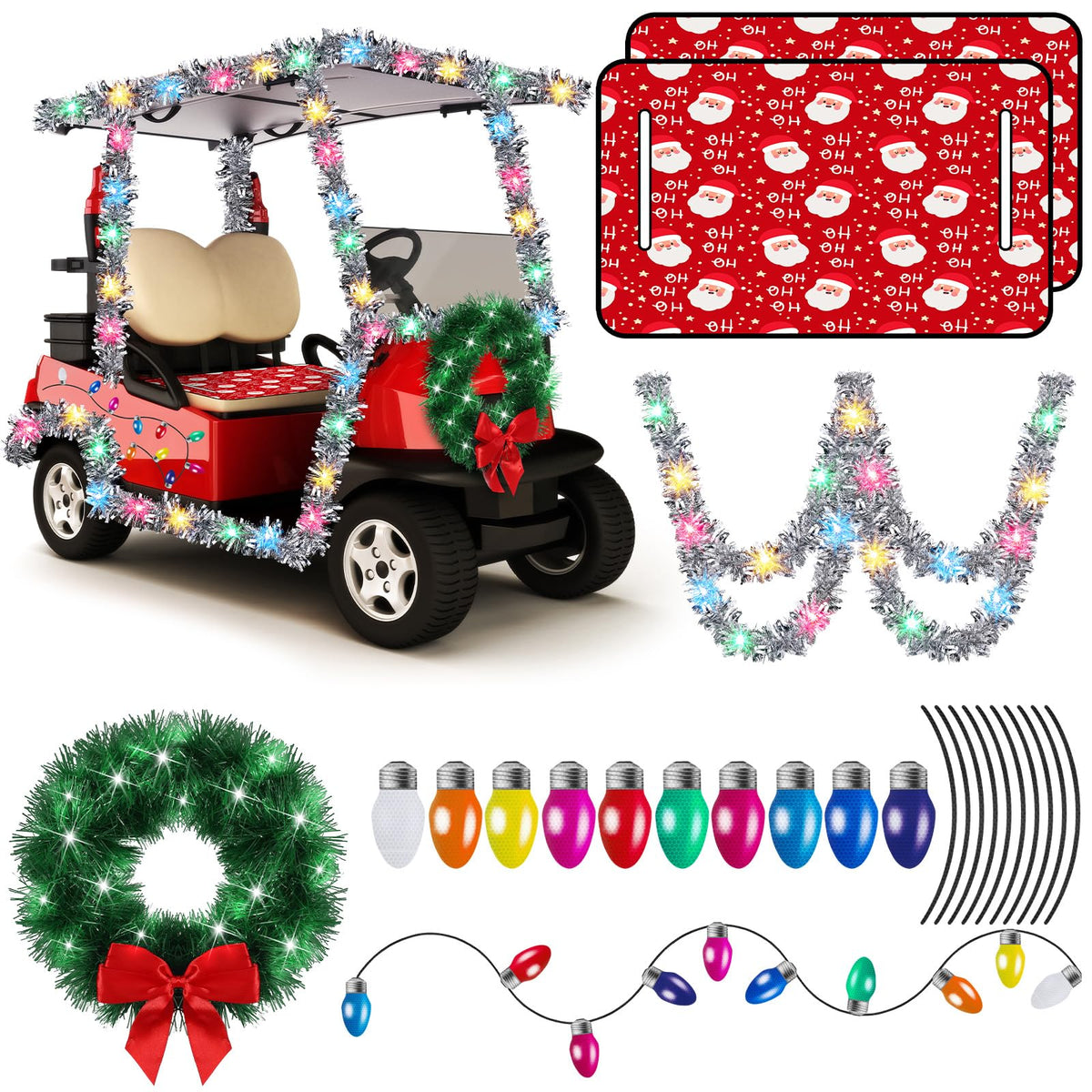 Chunful Christmas golf cart seat covers provide soft microfiber comfort and festive styling