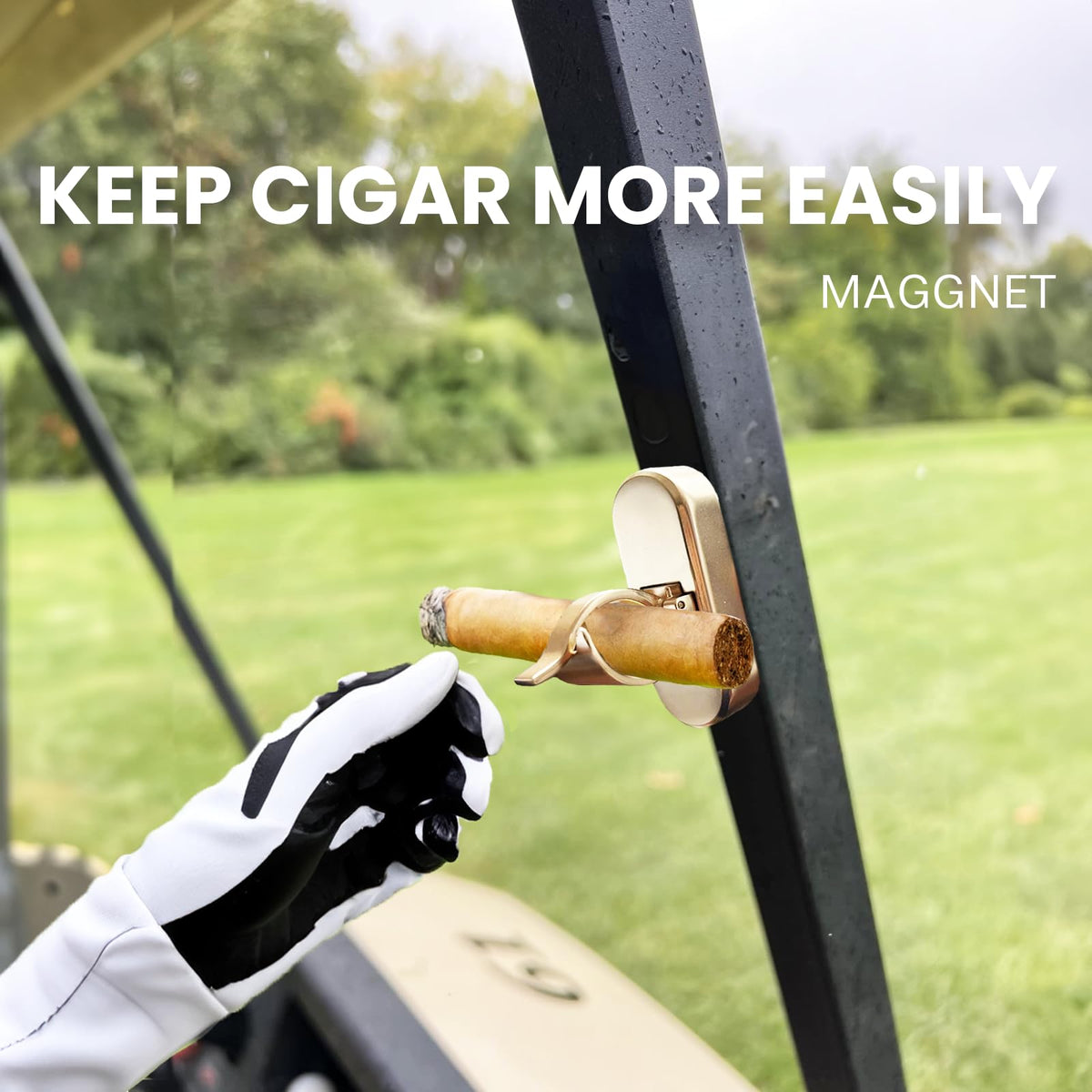 Cimidore outdoor cigar holder on a chair or cart, ready for use.