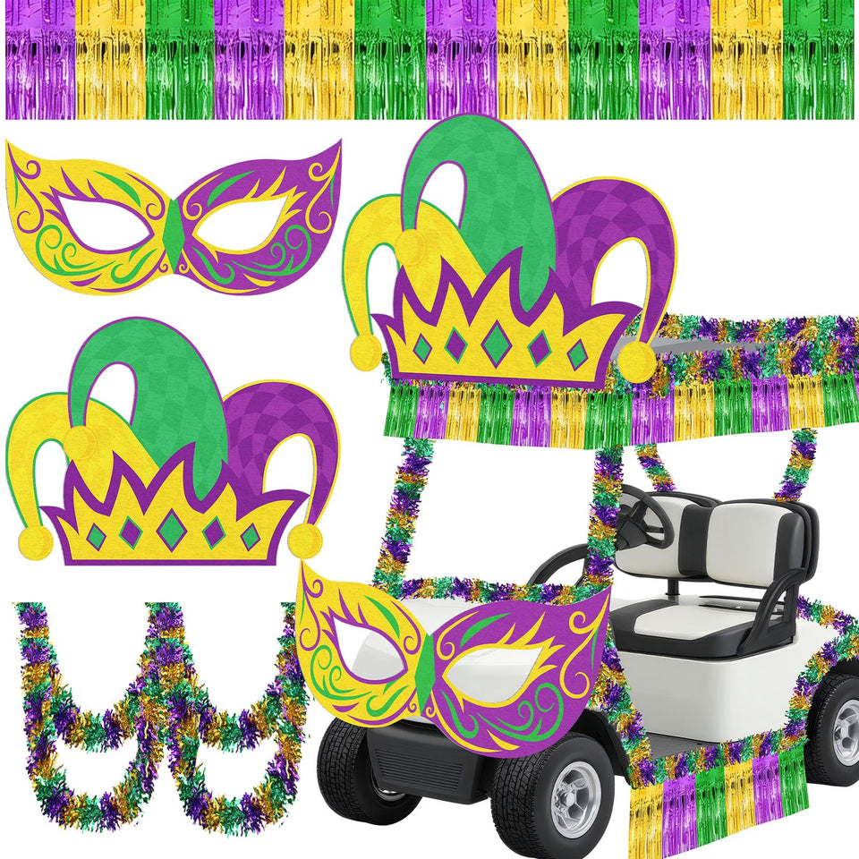 Cinrobiye mask panel enhances golf cart parade visuals with bold festival energy