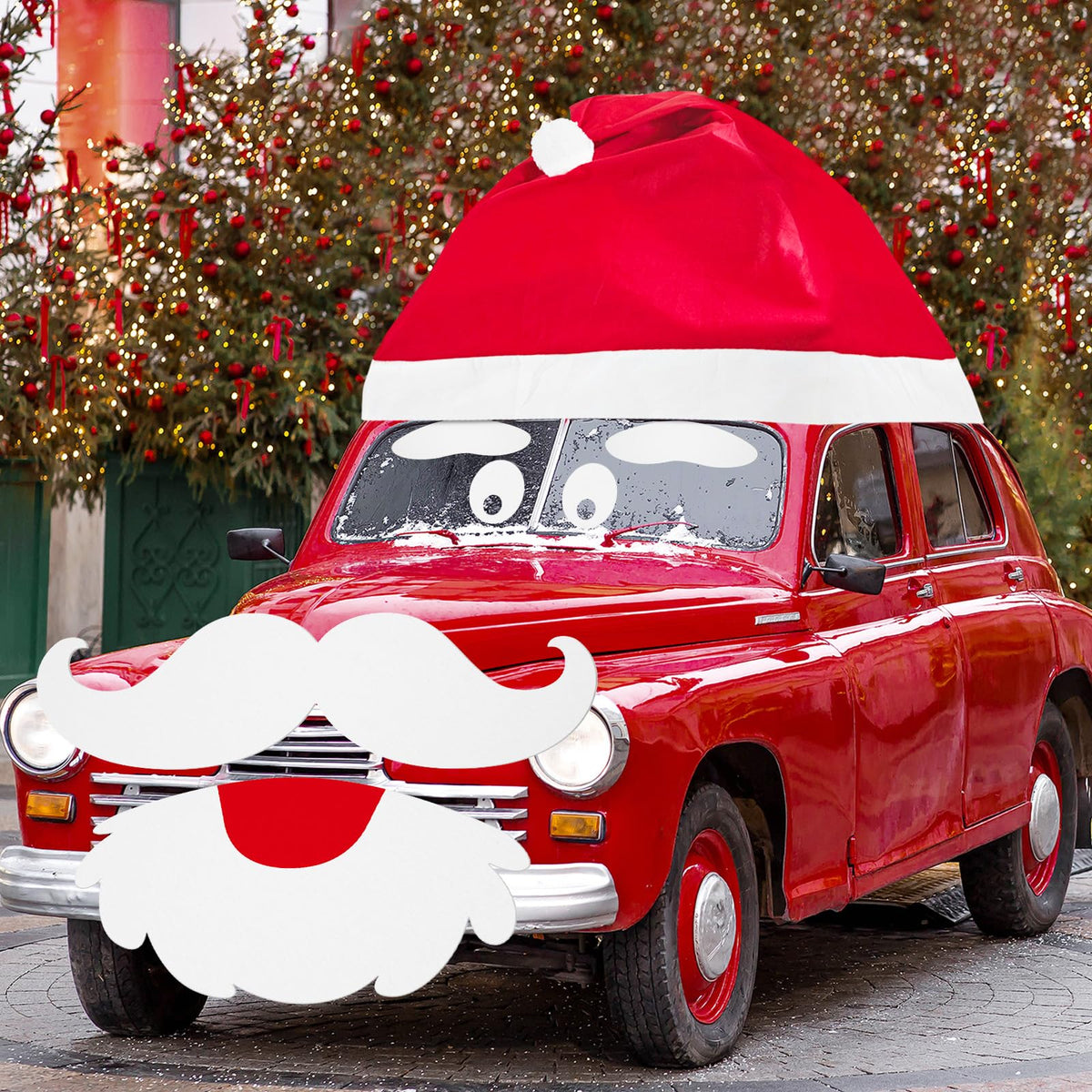 Cinrobiye Santa car decor kit components laid out for easy setup.