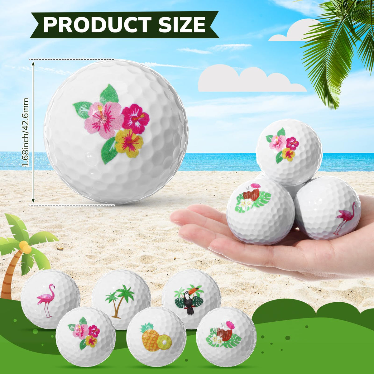 Civaner Hawaii golf balls with palm tree pattern for bright practice