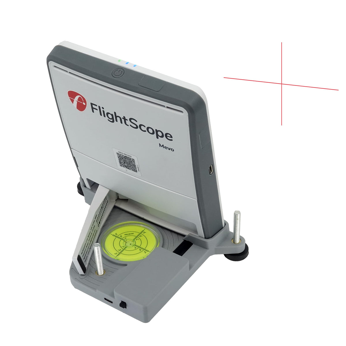 Claire's Prints Mevo Gen 2 laser alignment stand helps square the launch monitor to the target line.