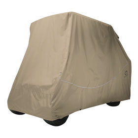 Classic Accessories Fairway Conversion Cart Cover front view protects carts from sun and rain.