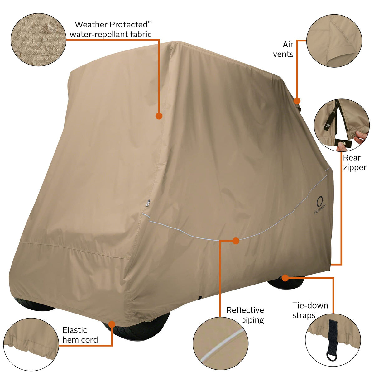 Classic Accessories Fairway Conversion Cart Cover rear air vents reduce moisture.